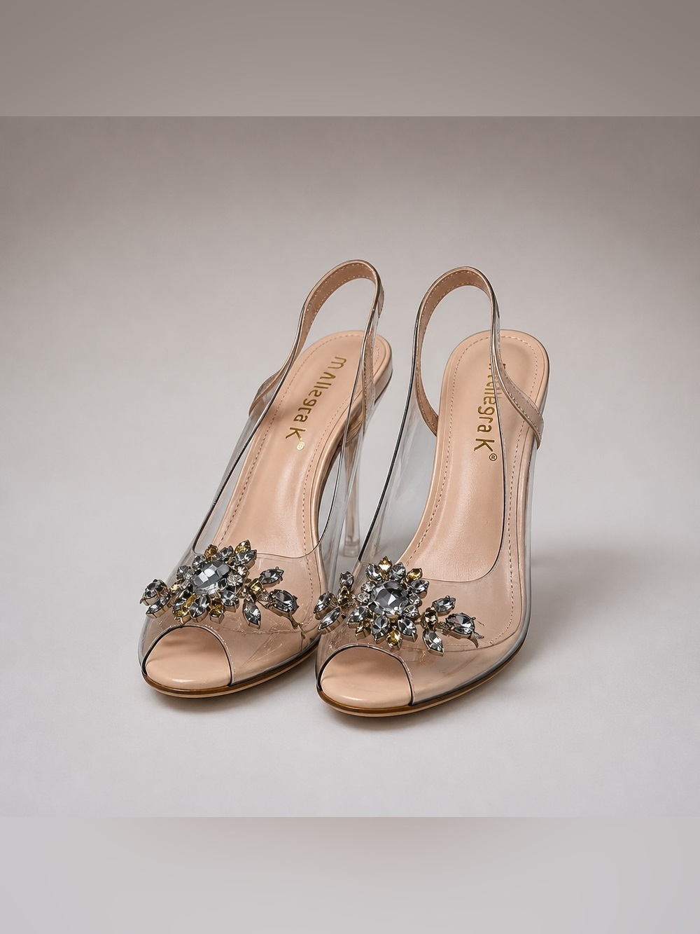 Allegra K Size 9.5 Women's Clear Slingback FlowerRhinestone PeepToeSandals 2/$25